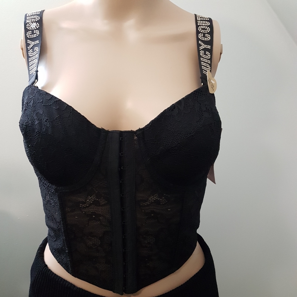 Juicy Couture Sexy Floral Lace Design Corsette Top Black Sz 34C NWT
